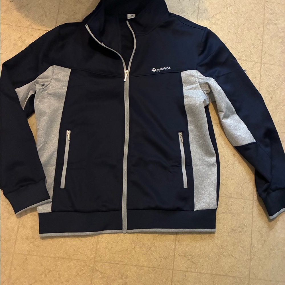 Men's Casual Athletic Long Sleeve full Zip Running blue/gray Jacket size Large